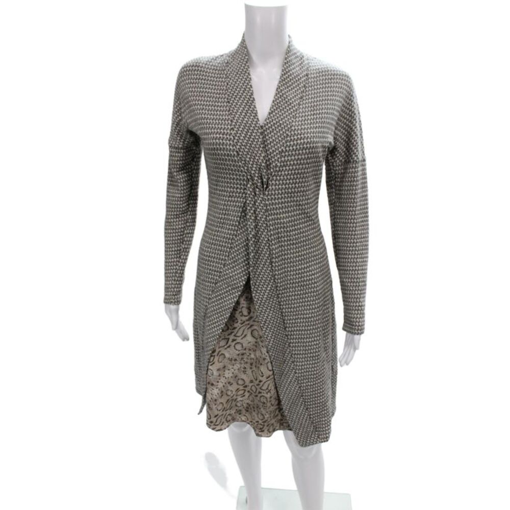 Amy Matto Women Gray Animal Print V-Neck Wool Blend Cardigan Long Sleeve Size M